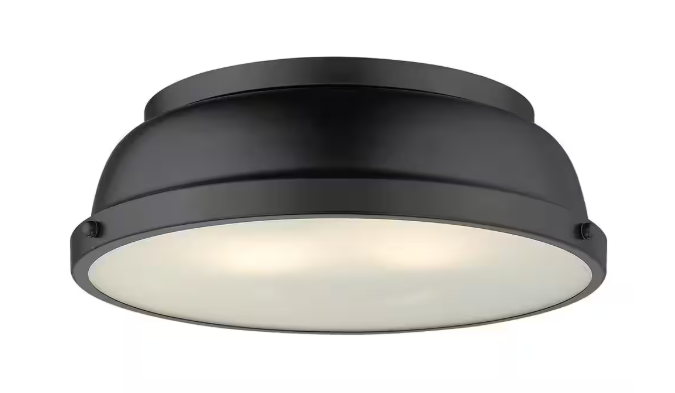 Golden Lighting Duncan 14 in. 2-Light Matte Black Flush Mount with Matte Black Shade 3602-14 BLK-BLK