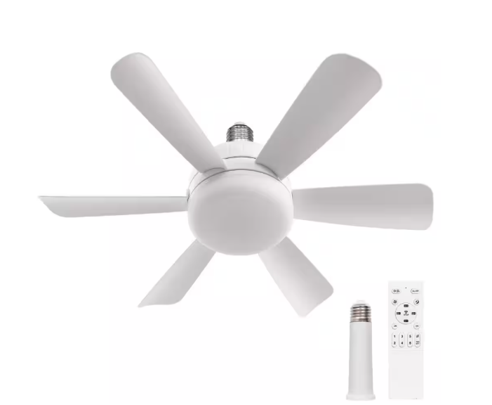 YANSUN 18 in. White Socket Indoor Ceiling Fan with Light, Industrial Screw Ceiling Fan with Remote, Mini Ceiling Fan for Garage HA-CK00401WH-1AK2