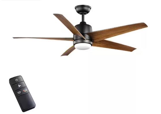 Hampton Bay Mena 54 in. White Color Changing Integrated LED Indoor/Outdoor Matte Black Ceiling Fan with Light and Remote Control 92216