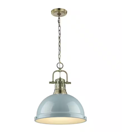 Golden Lighting Duncan AB 1-Light Aged Brass Pendant with Seafoam Shade 3602-L AB-SF