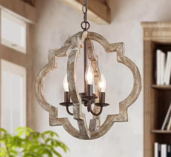 LNC Farmhouse Rustic Bronze Weathered Wood Chandelier 16 in. 3-Light Dining Room Island Candlestick Chandelier Pendant Light A03565