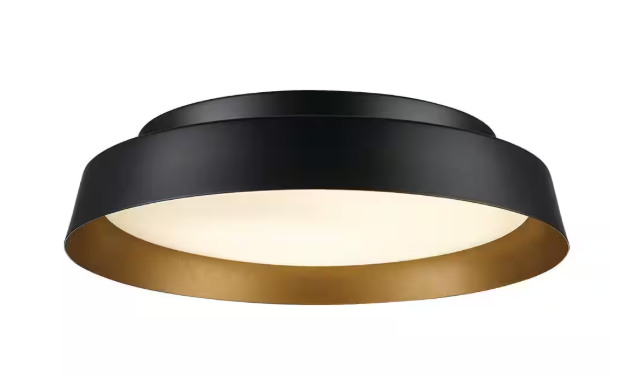 Monteaux Lighting 13 in. Black and Gold Integrated LED Flush Mount Ceiling Light with Frosted Glass HS-8632