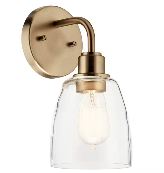 KICHLER Meller 11.25 in. 1-Light Champagne Bronze Bathroom Indoor Wall Sconce Light with Clear Glass 55100CPZ
