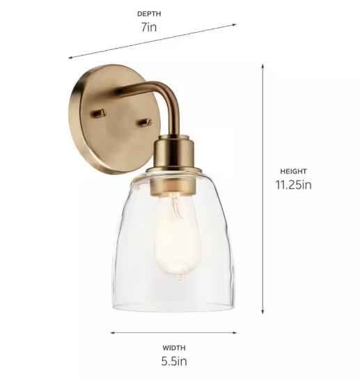 KICHLER Meller 11.25 in. 1-Light Champagne Bronze Bathroom Indoor Wall Sconce Light with Clear Glass 55100CPZ