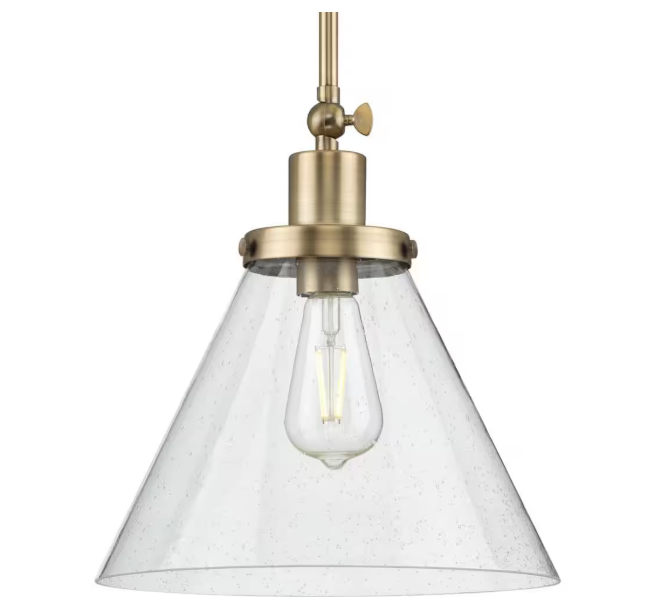 Progress Lighting Hinton 1-Light Vintage Brass Seeded Glass Industrial Pendant Light P500324-163