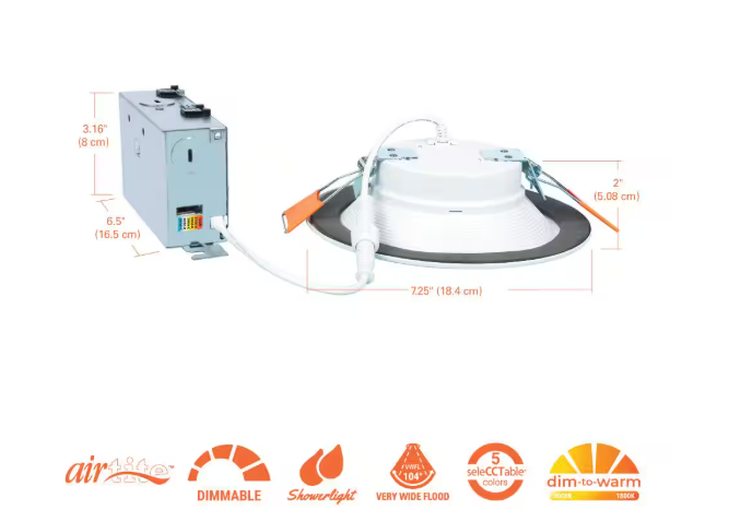 HALO RL 6 in. Selectable CCT Direct Mount Canless Recessed LED Downlight, 600-Lumens with D2W Option, Indoor, White RL6069FSD2W1EWHDM