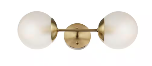 Globe Electric Celestia 2-Light Matte Brass Wall Sconce with Frosted Glass Shades 51726