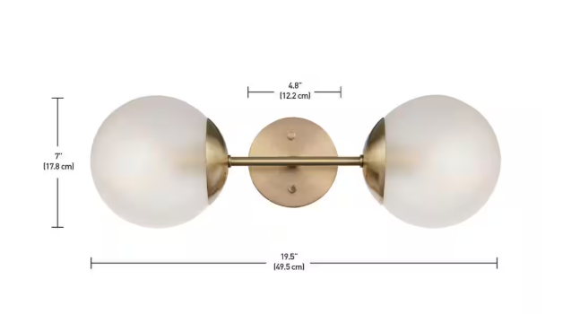 Globe Electric Celestia 2-Light Matte Brass Wall Sconce with Frosted Glass Shades 51726