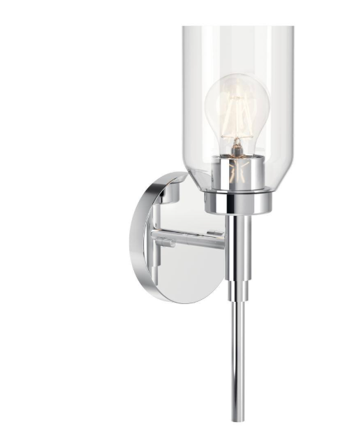 KICHLER Madden 1-Light Chrome Modern Bathroom Indoor Wall Sconce Light with Clear Glass 55183CH