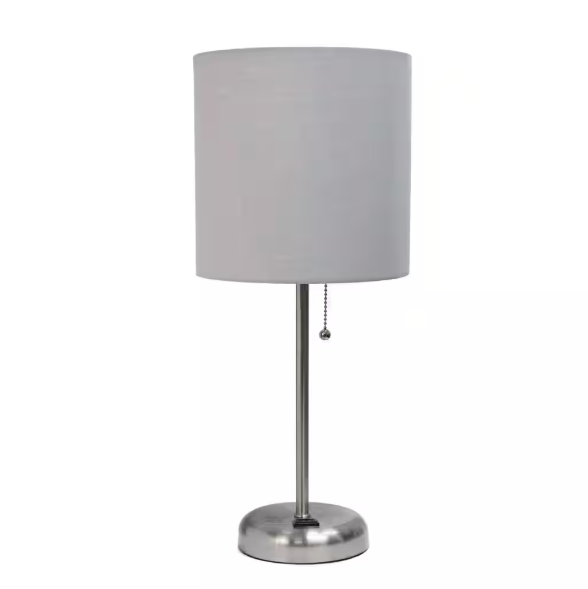 Simple Designs 19.5 in. Grey Stick Lamp with Charging Outlet LT2024-GRY