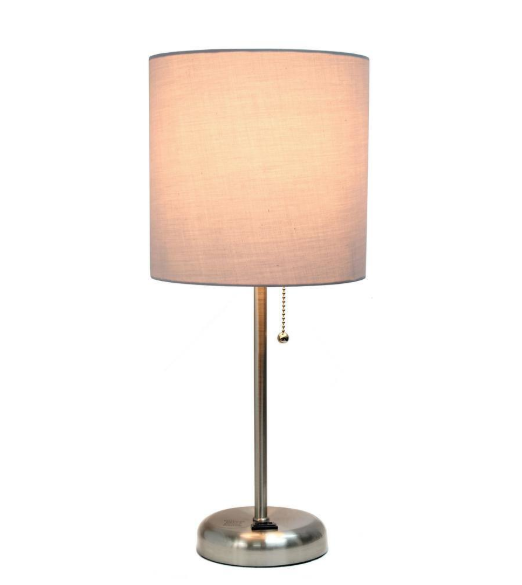 Simple Designs 19.5 in. Grey Stick Lamp with Charging Outlet LT2024-GRY