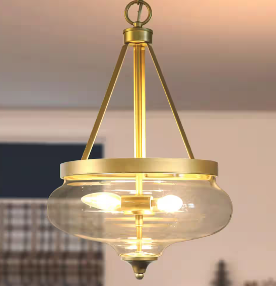 Uolfin Transitional Island Round Pendent Light, 3-Light Brass Circle Pendant Hanging Light with Clear Glass Shade W7FBZMHD23693V2