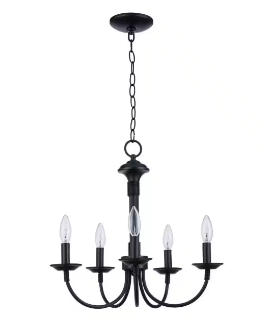 Bel Air Lighting Candle 5-Light Black Candle Chandelier Light Fixture 9015 BK