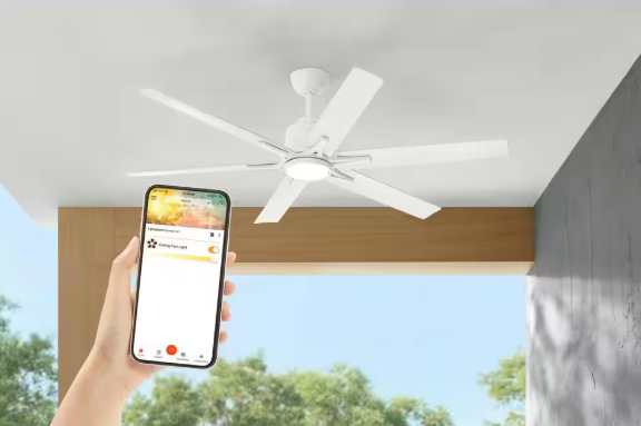 Home Decorators Collection Kensgrove II 60 in. Smart Indoor/Outdoor Matte White Ceiling Fan with Remote Included Powered by Hubspace N608A-MWH