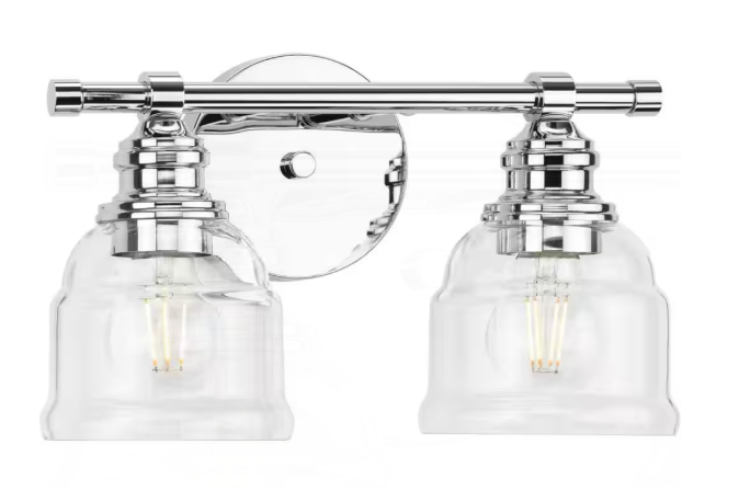 Progress Lighting Ambrose 13 in. 2-Light Polished Chrome with Clear Glass Shades New Traditional Bath Vanity Light P300374-015