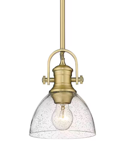 Golden Lighting Hines 1-Light Brushed Champagne Bronze Seeded Glass Shaded Pendant Light