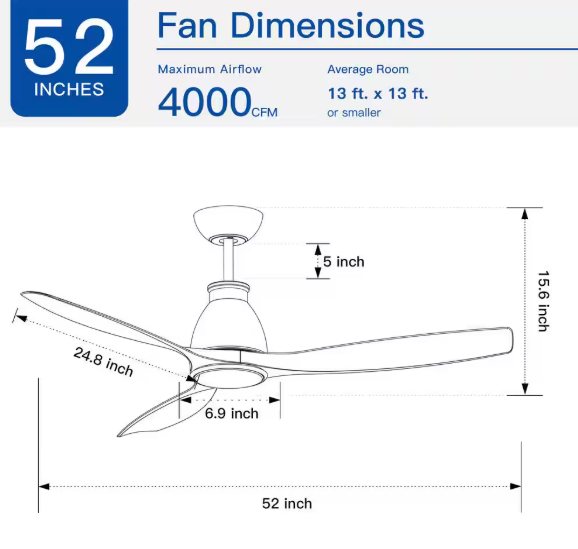 YUHAO 52 in. Integrated Dimmable LED Indoor Farmhouse Black Ceiling Fans with Light Kit and Remote, Reversible DC Motor