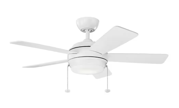 KICHLER Starkk 42 in. Indoor Matte White Downrod Mount Ceiling Fan with Integrated LED with Pull Chain