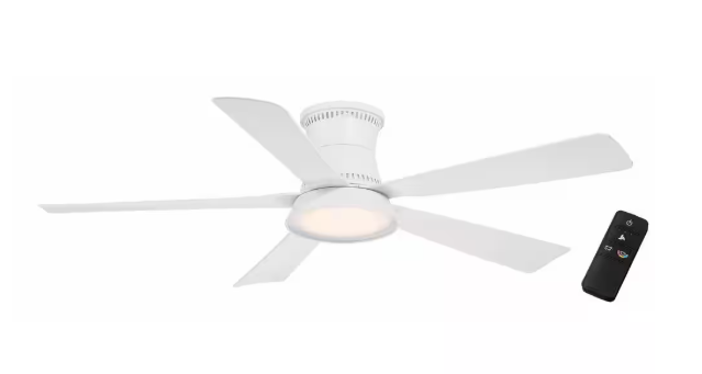 Hampton Bay Hawkspur 52 in. Indoor/Outdoor Matte White Low Profile Ceiling Fan with Adjustable White LED with Remote Included AK424-MWH