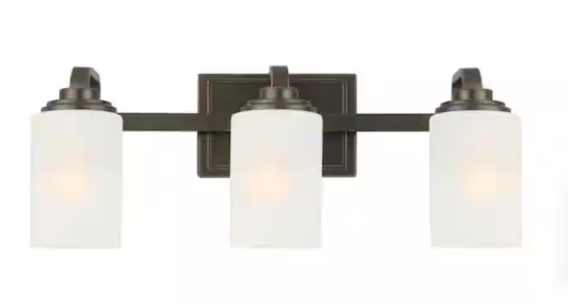 Hampton Bay 21 in. 3-Light Oil-Rubbed Bronze Contemporary Bathroom Vanity Light with Frosted Patterned Glass Shade RS254664