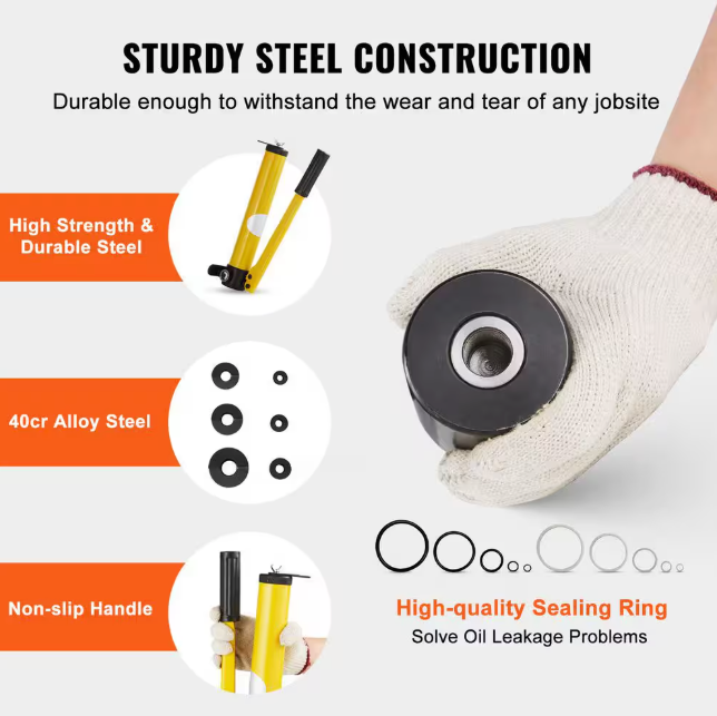 SKYSHALO Hydraulic Knockout Punch Kit, 15 Ton 1/2in. to 4in. Conduit Hole Cutter Set, KO Tool Kits SD15T240CR2MM8SYBV0-0613