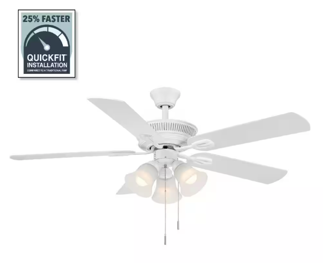 Hampton Bay Glendale III 52 in. LED Indoor White Ceiling Fan with Light and Pull Chains AK338-WH