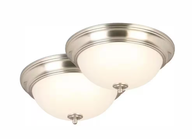Commercial Electric 13 in. 180-Watt Equivalent Brushed Nickel Integrated LED Flush Mount with Frosted Glass Shade (2-Pack) JAL8011L/BN
