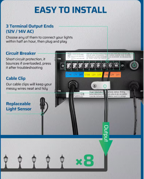 DEWENWILS Low Voltage 120-Watt Metal Landscape Lighting Transformer Timer and Photocell Sensor