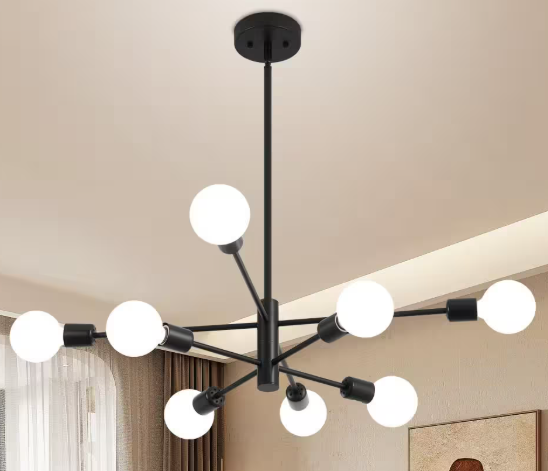 Deyidn Vintage 8-Light Black Linear Sputnik Chandelier for Living Room, Mid Century Ceiling Lights without Glass Shade and Bulb H-8001-8H
