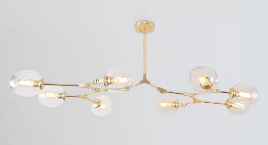 Bella Depot 8-Light Clear Modern Linear Chandelier with Gold Adjustable Arms and Glass Shades BD1031-8-TM