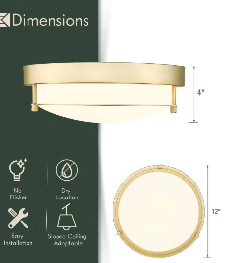 JAZAVA 12 in. 2-Light Gold Modern Flush Mount Ceiling Light with Brass With Frosted Glass