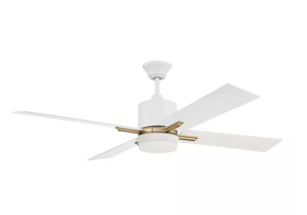 CRAFTMADE Teana 52 in. Indoor Tri-Mount White/Satin Brass Ceiling Fan, Integrated LED Light & 4 Speed Wall Control Included 647881248789