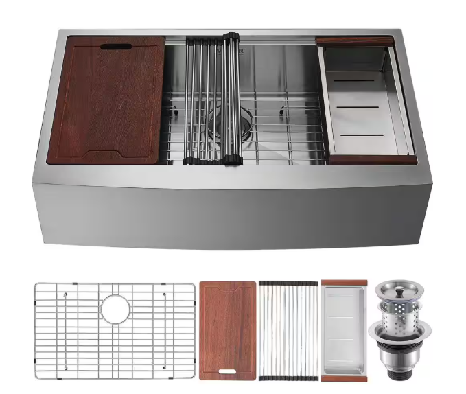 SKYSHALO Farmhouse Kitchen Sink 304 Stainless Steel Drop-In Sinks 30 in. Top Mount Single Bowl Basin