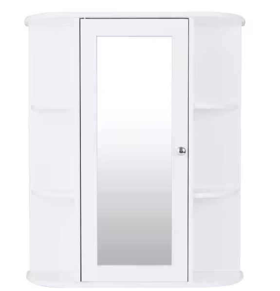 Gymax 23.5 in. W Bathroom Cabinet Single Door Shelves Mount Wall Cabinet with Mirror White GYM01632