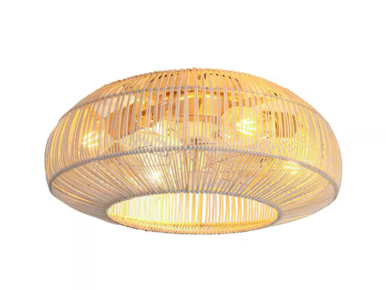 IHOMEadore 19.7 in. Indoor Gold Woven Rattan Flush Mount Caged Ceiling Fan with Light Kit and Remote Control MD-F2002WH
