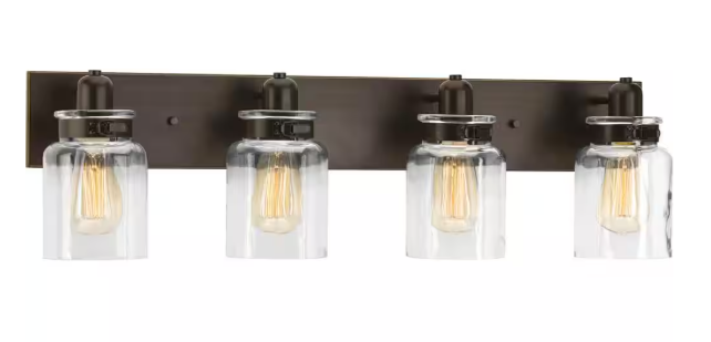 Progress Lighting Calhoun Collection 30-1/4 in. 4-Light Antique Bronze Clear Glass Farmhouse Urban Industrial Bathroom Vanity Light P300048-020