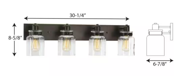 Progress Lighting Calhoun Collection 30-1/4 in. 4-Light Antique Bronze Clear Glass Farmhouse Urban Industrial Bathroom Vanity Light P300048-020