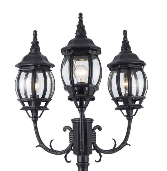 Bel Air Lighting Parkway 7.6 ft. 3-Light Rust Outdoor Lamp Post Light Fixture Set with Clear Glass 4090 RT