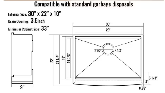 SKYSHALO Farmhouse Kitchen Sink 304 Stainless Steel Drop-In Sinks 30 in. Top Mount Single Bowl Basin