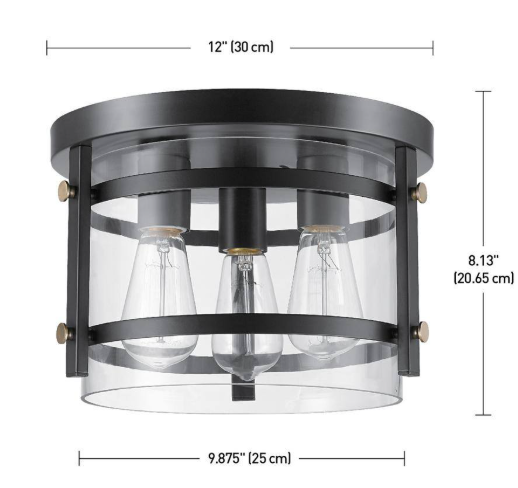 Globe Electric Wexford 3-Light Dark Bronze Semi-Flush Mount Ceiling Light with Clear Glass 60417