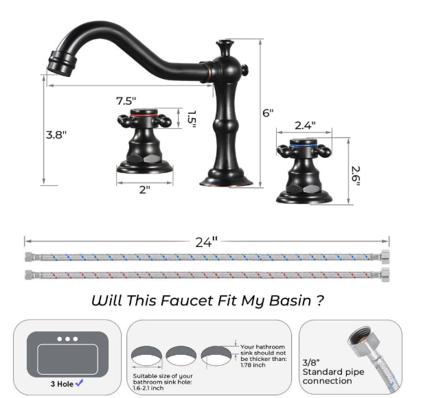AKLFGN Double Handle 8 in. Widespread Bathroom Faucet 3 Hole Waterfall Bathroom Sink Faucet in Oil Rubbed Bronze TLPT-014ORB