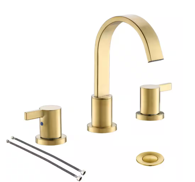 Phiestina 8 in. 2 Handle Waterfall Widespread Brushed Gold Bathroom Sink Faucet with Metal Pop-Up Drain HDWF040-1-BG