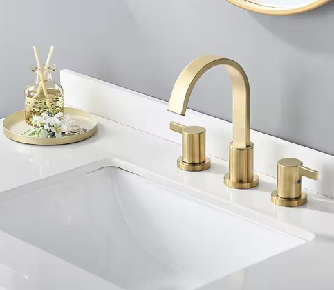Phiestina 8 in. 2 Handle Waterfall Widespread Brushed Gold Bathroom Sink Faucet with Metal Pop-Up Drain HDWF040-1-BG