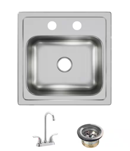 Elkay 15 in. Drop-in Single Bowl 20-Gauge Durable Satin Stainless Steel Kitchen Sink Kit w/ Faucet
