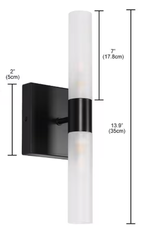 YANSUN 4 in. 2-Light Matte Black G9 Base Modern Cylinder Bathroom Vanity Light Wall Sconces with Frosted Glass Shade (2-Pack) H-WL109-2
