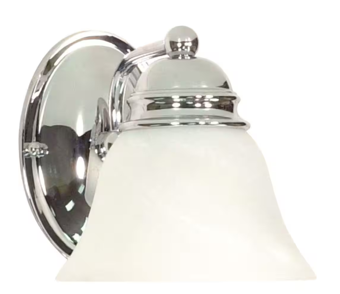 SATCO 1-Light Polished Chrome Vanity Light with Alabaster Glass Bell Shade 60/336