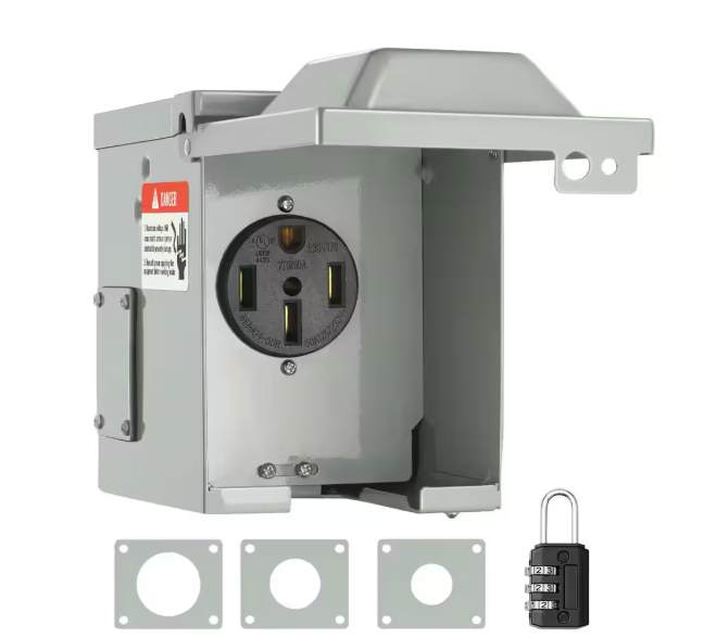 VEVOR RV Power Outlet Box Indoor/Outdoor 30 Amp 125-Volt/250-Volt Receptacle Panel NEMA TT-30R Single Outlet for RV Camper Car DGNRV30ATT30RA943V0