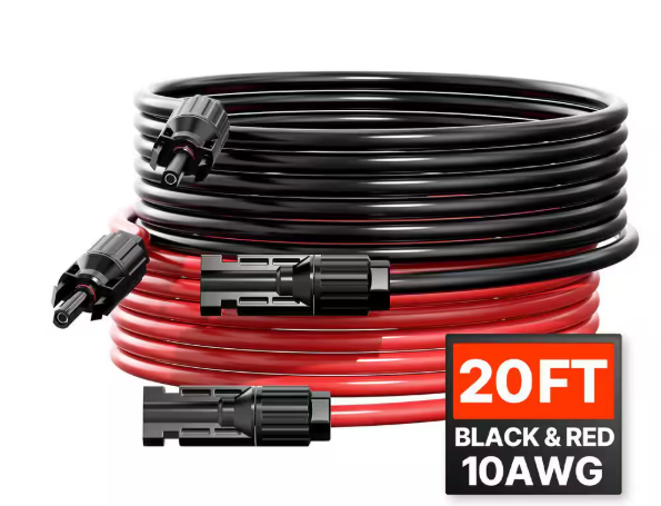 VEVOR 20 ft. Solar Panel Extension Cable 10AWG Solar Extension Cable Wire with Female and Male Black Plus Red (Set of 2) TYNDCBYZXSX2LY04QY3