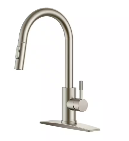androme Single Handle Pull Down Sprayer Kitchen Faucet with Deckplate and Flexible Hose in Brushed Nickel 43BBBBN