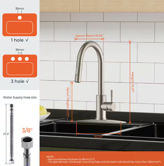 androme Single Handle Pull Down Sprayer Kitchen Faucet with Deckplate and Flexible Hose in Brushed Nickel 43BBBBN